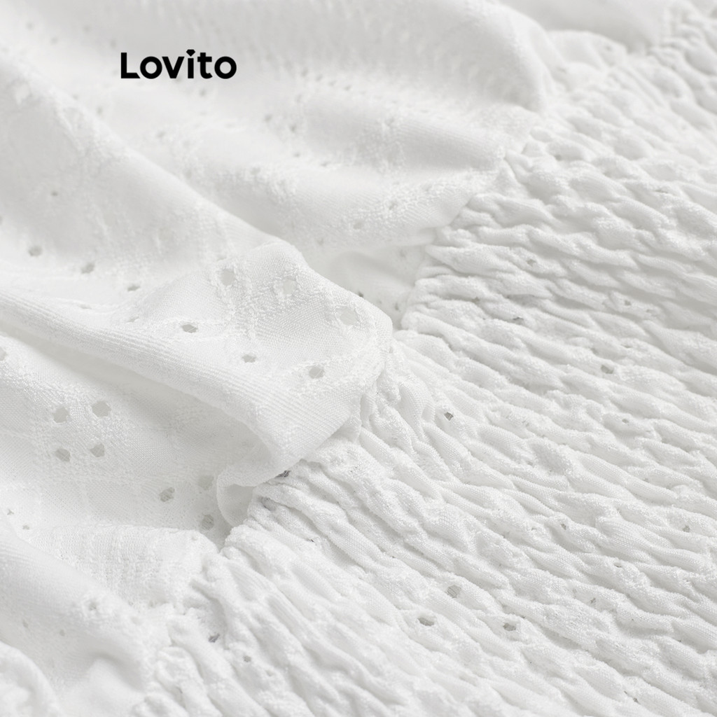 Detalhes do Lovito Camiseta Casual De Verão, Camiseta Lisa Com Babados Para Primavera E Verão Para Mulheres L120ED245
