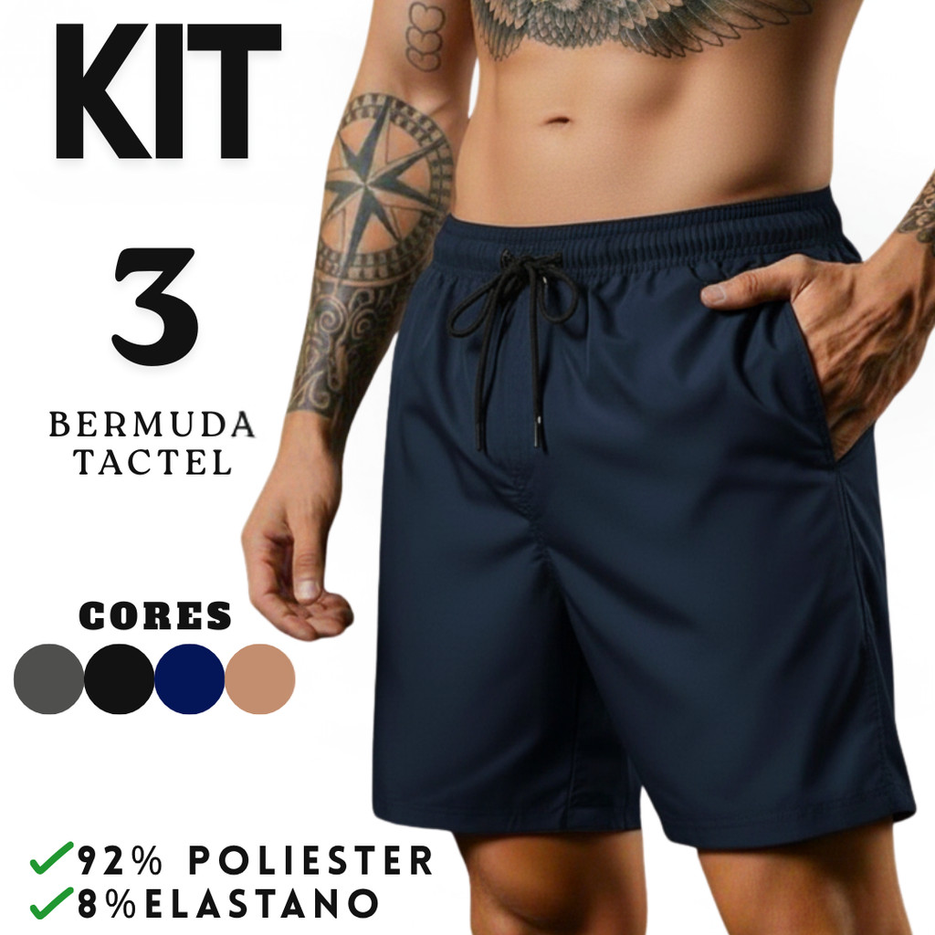 Kit 3 Bermudas Masculinas Tactel – Flexibilidade, Estilo e Secagem Rápida