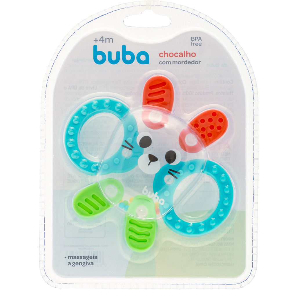 Mordedor Com Chocalho De Coelhinho Divertido Multi Texturas Com Silicone Buba