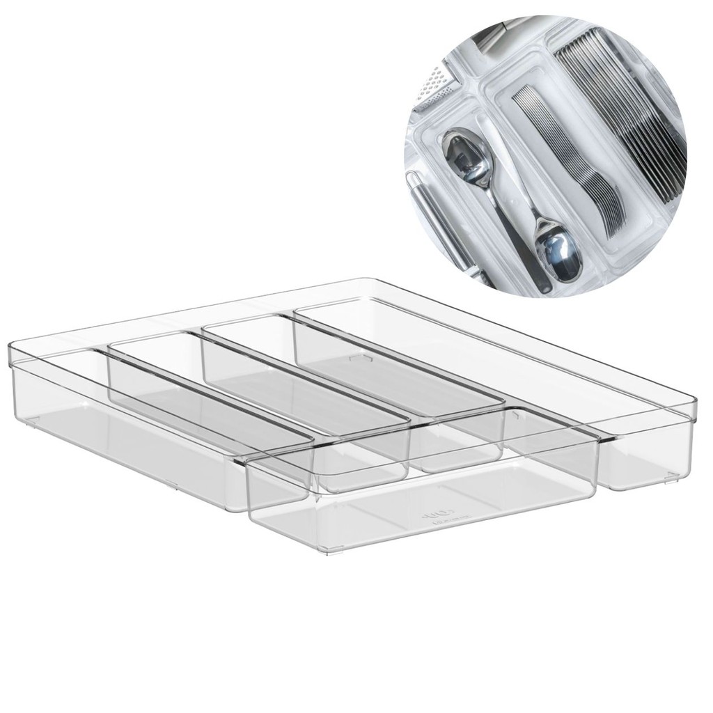 Porta Talheres C/ 5 Seções Divisórias Organizador P/ Gaveta P/ Facas Garfos Colheres Utensílios Domésticos Louça Cozinha