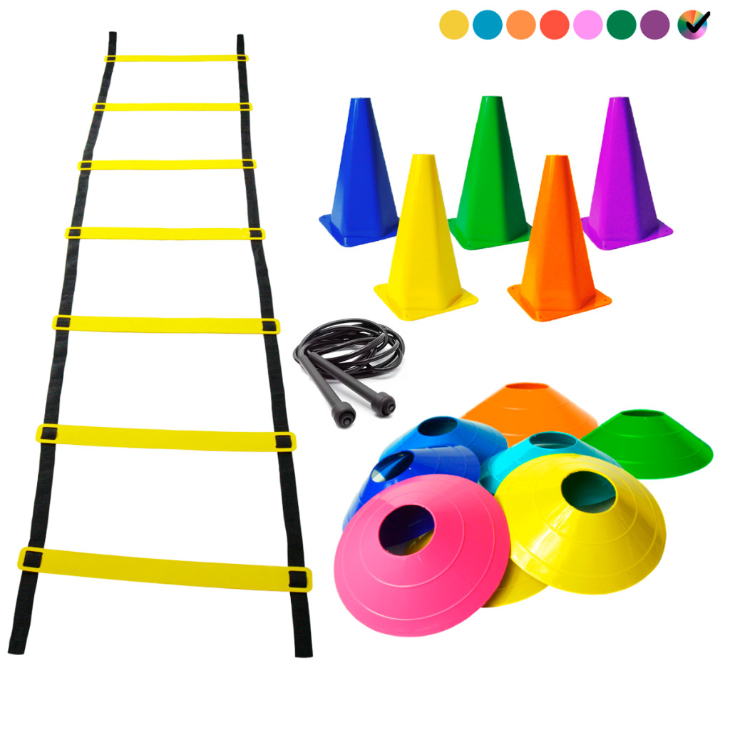 Kit Agilidade Treino Funcional Completo 5 Cones 5 Chapéus Chinês 1 Corda de Pular 1 Escada Agilidade