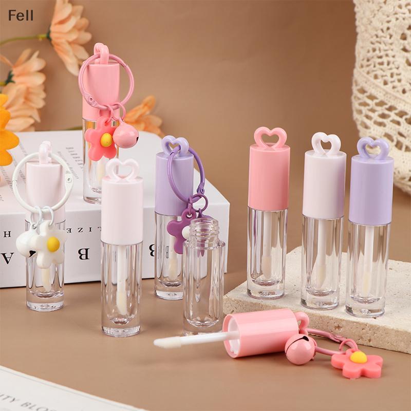 [Fel] Tubo De Esmalte Labial Rosa Em Forma De Coração De 2.5 Ml Com Chaveiro E Haste De Pincel Brilho Garrafa Vazia Reci