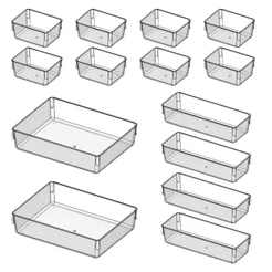 Kit com 14 Organizadores Acrílico Cristal Modular Para Geladeiras Gavetas Armários e Maquiagens