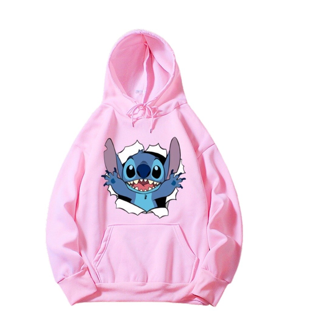 Blusa De Frio Moletom Canguru Lilo Stitch Desenho Feminino 100% Algodão Capuz Com Bolso Anime Adulto