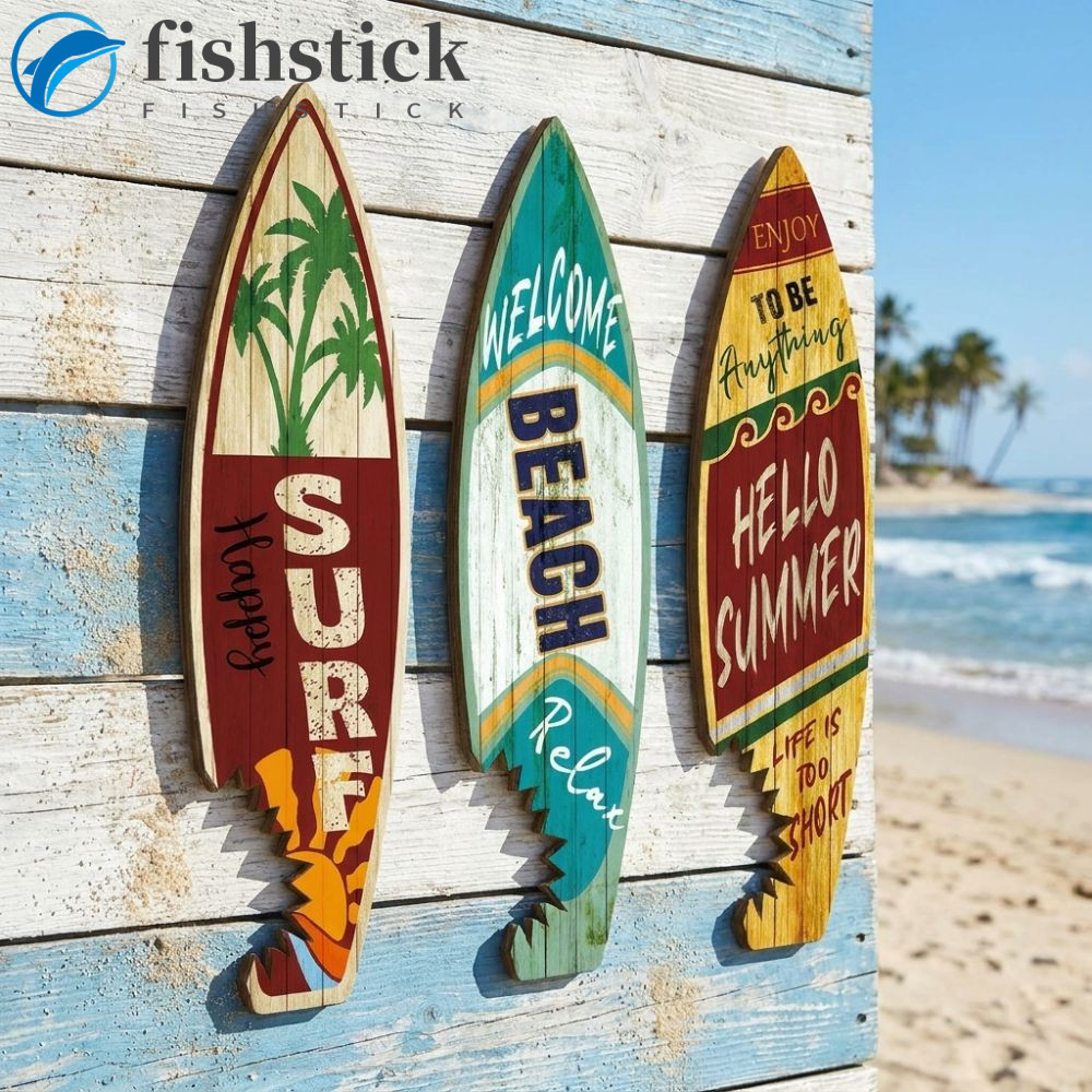 FISHSTICKA 3 Peças De Suspensão De Parede Para Prancha De Surf , Decoração Colorida De Praia Com Estampa Vintage , Ganch