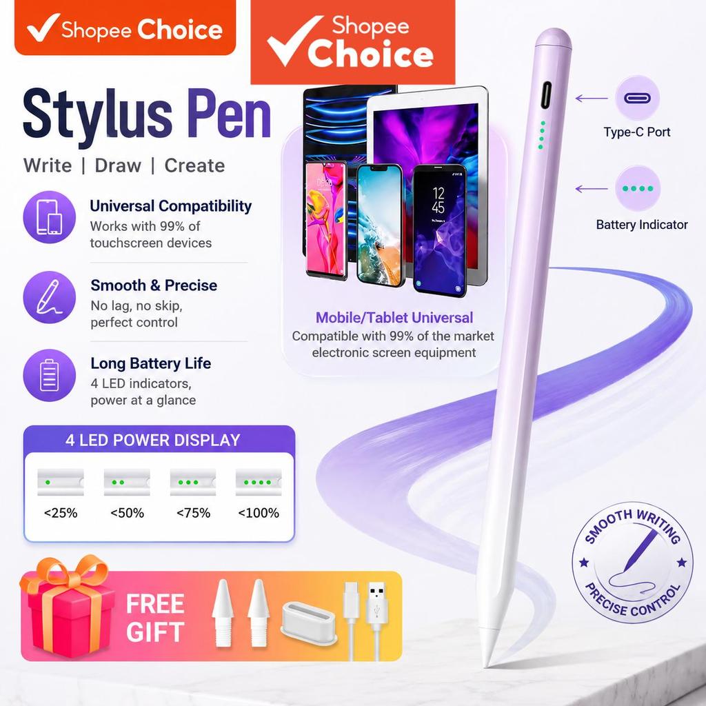 Caneta Universal Stylus, Compatível com Android, Tablets e Telas Touch do Apple iPad