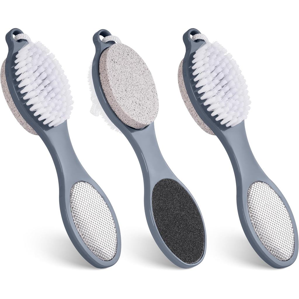 Conjunto de 3 peças de escova para os pés 4 em 1 para uso no chuveiro, equipado com pedra-pomes, lixa para os pés e lixa
