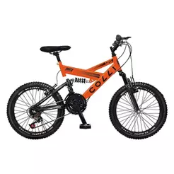 Bicicleta Infantil Colli GPS20 - Aro 20, 21 Marchas, Tamanho Quadro 14, Aço Carbono, Dupla Suspensão, Laranja