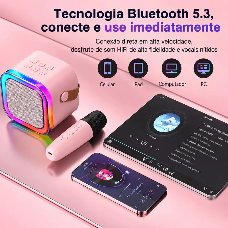 Caixa de Som Portátil Karaokê Bluetooth com 2 Microfones Sem Fio Anjgg — foto 5