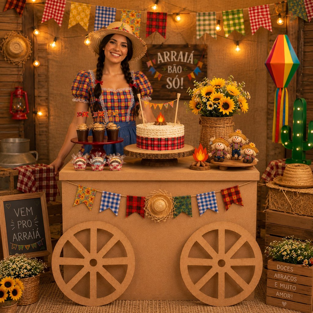 Mesa Carroça para Bolo Decoração de Festa fazendinha Mesa com Duas Rodas