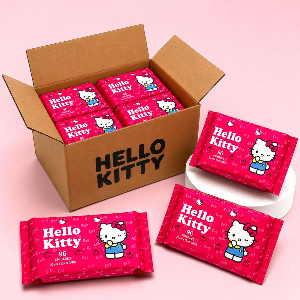 Caixa Fechada 1152 Lenços Umedecido Lencinho Hello Kitty 12 Pacote Toalha Umidecida Atacado Promoção
