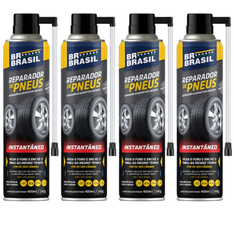 Kit 4 Spray Reparador Instantâneo Furo Pneu BRBRASIL