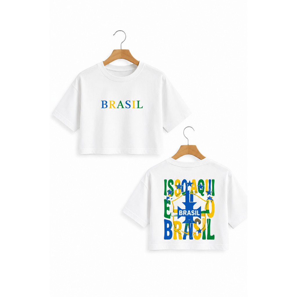 Cropped Brasil Feminino Copa Do Mundo Camiseta Baby Tee Estampa Brasil Trend 100% Algodão