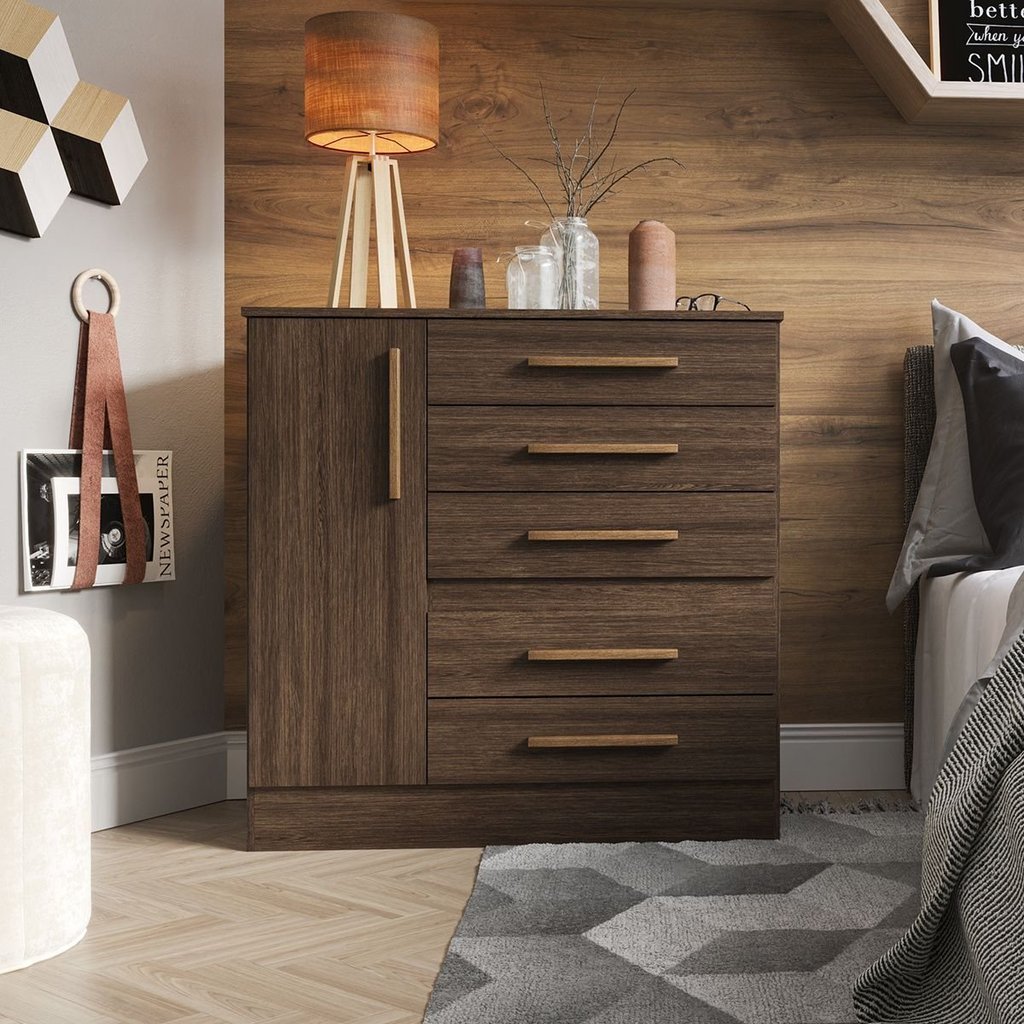 Cômoda para Quarto 1 Porta 5 Gavetas Advantage Marrom/Capuccino Wood Cappuccino Wood
