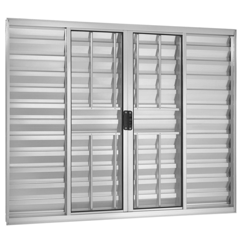 Janela de Alumínio Veneziana 100x200cm com Grade 6 Folhas Central Ecosul Esquadrisul Brilhante