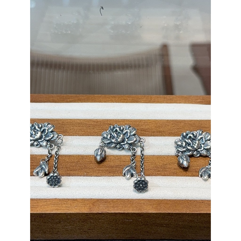 Sanqi corrente de flor de peônia prateada antiga artesanal, acessórios diy, pulseira, colar, pingente, acessórios, moda