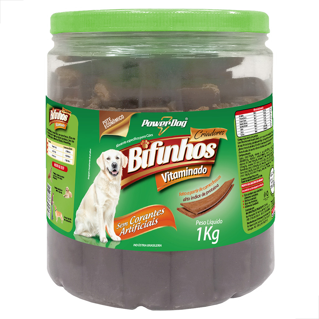 Bifinhos PowerDog Criadores Sabor Carne Vitaminado para Cães 1kg Petisco Recompensa Adestramento