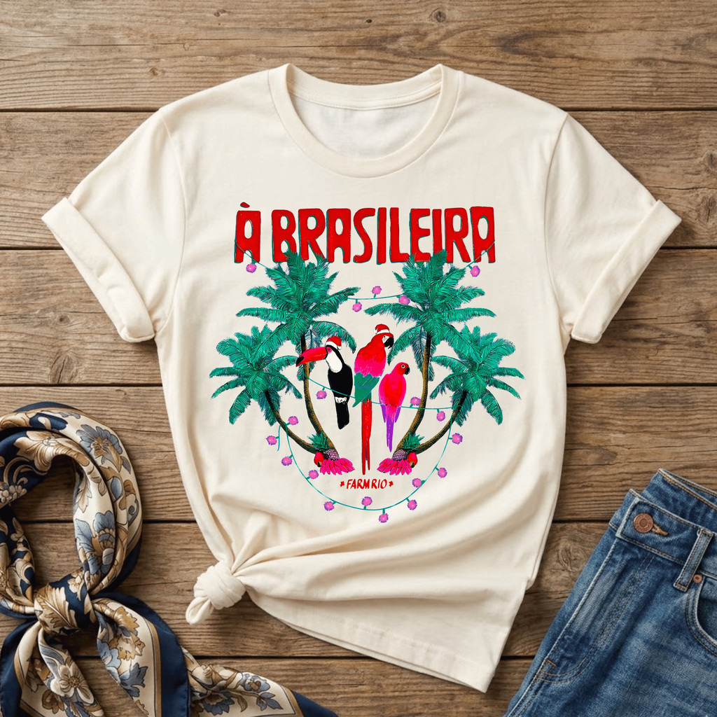 Camiseta Feminina Farm Rio Florida Algodão Fio 30.1 À Brasileira Araras Tropical Verão