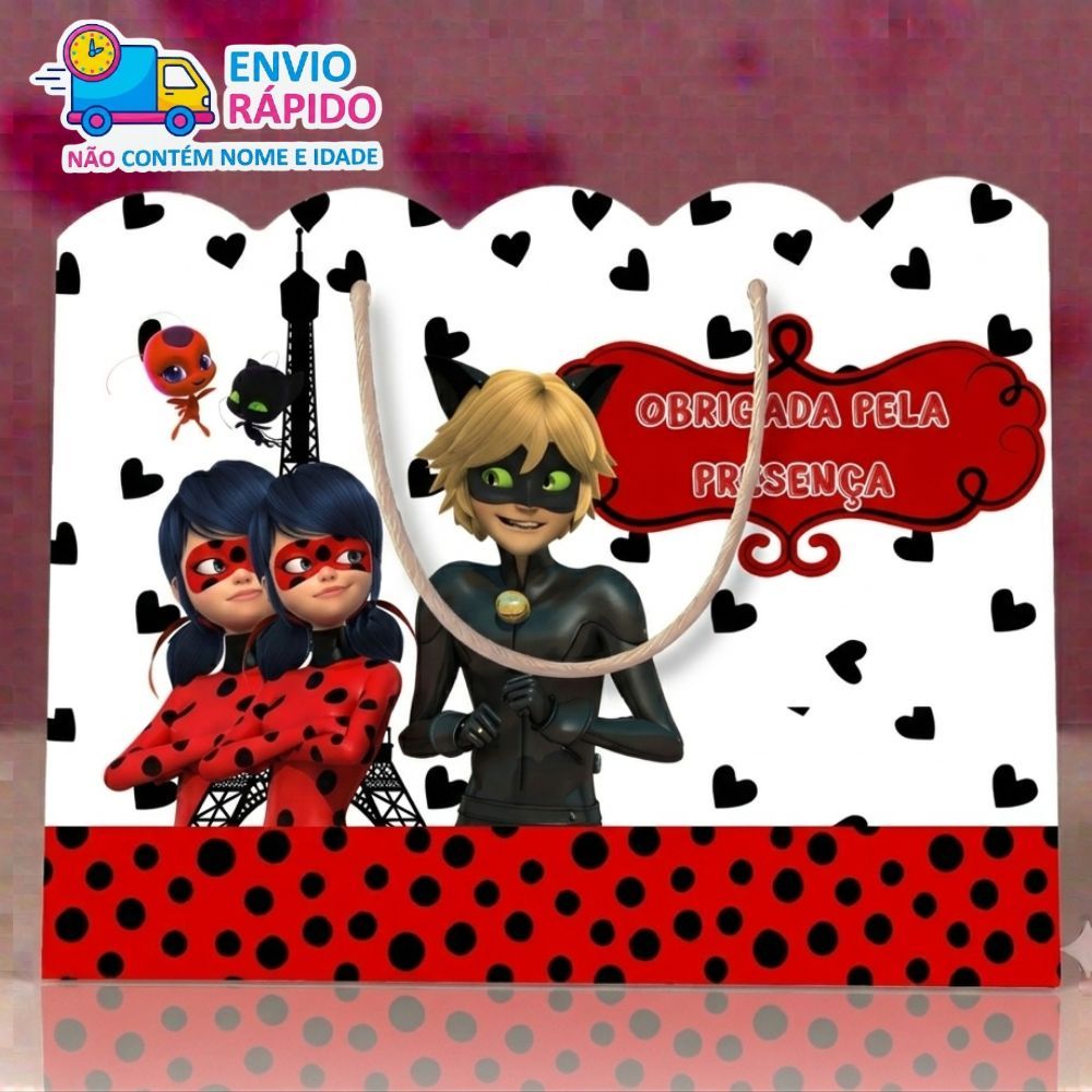 Kit Sacolinha Personalizada As Aventuras de Ladybug (20x15x7cm) Lembrancinhas de Aniversário - PEGUE E MONTE