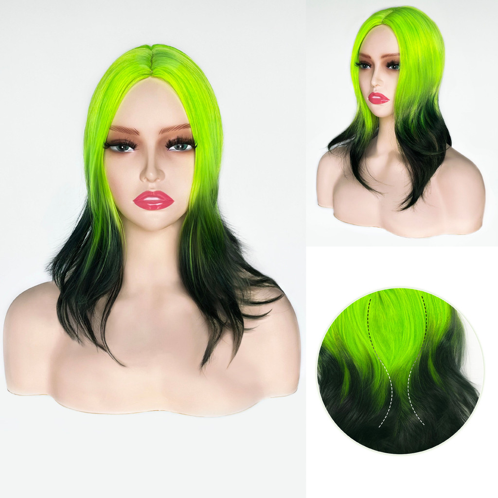 Peruca feminina europeia e americana de Xuchang, aplique de cabelo verde para cosplay de Black Friday e Natal, peruca un