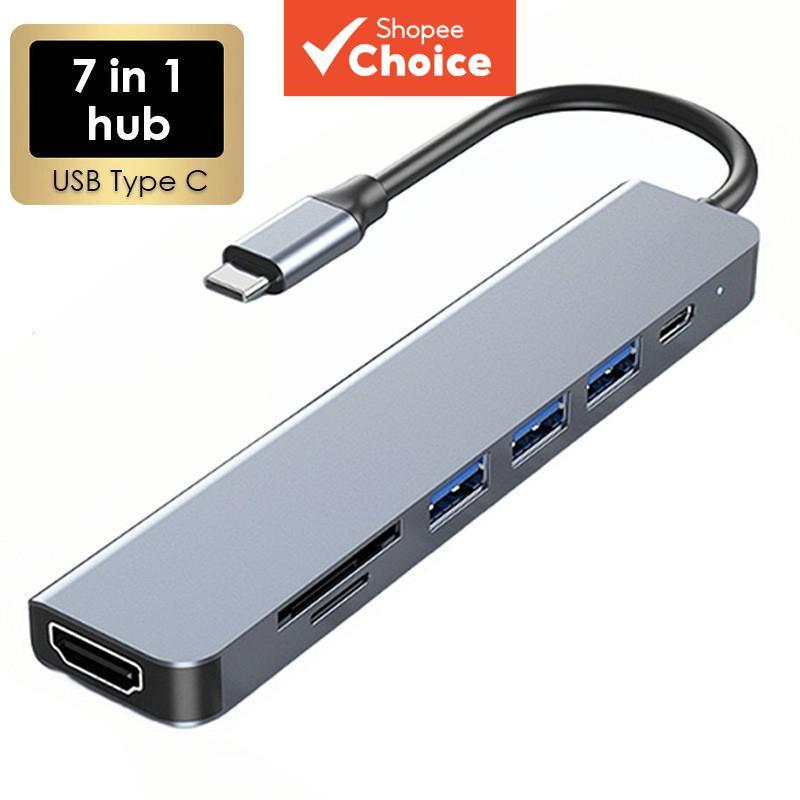 Estação de acoplamento multifuncional 7 em 1 com portas USB-C para HDMI, adaptador HUB, PD, leitor de cartões SD/TF