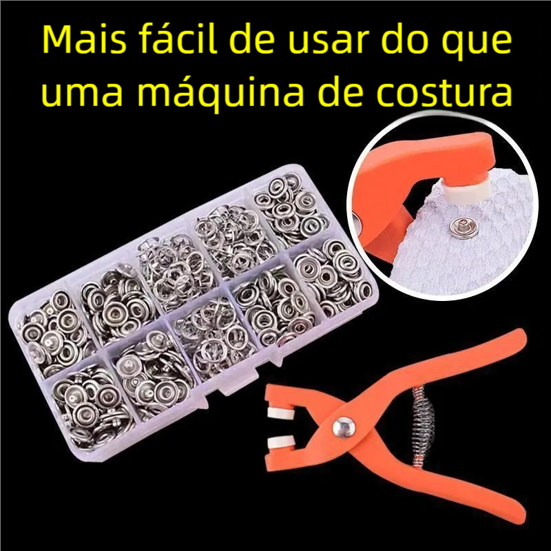 200Conjuntos de Botões de Cinco Garras de Metal + Alicate de Pressão Acessórios de Costura DIY para Roupas Ferramenta de