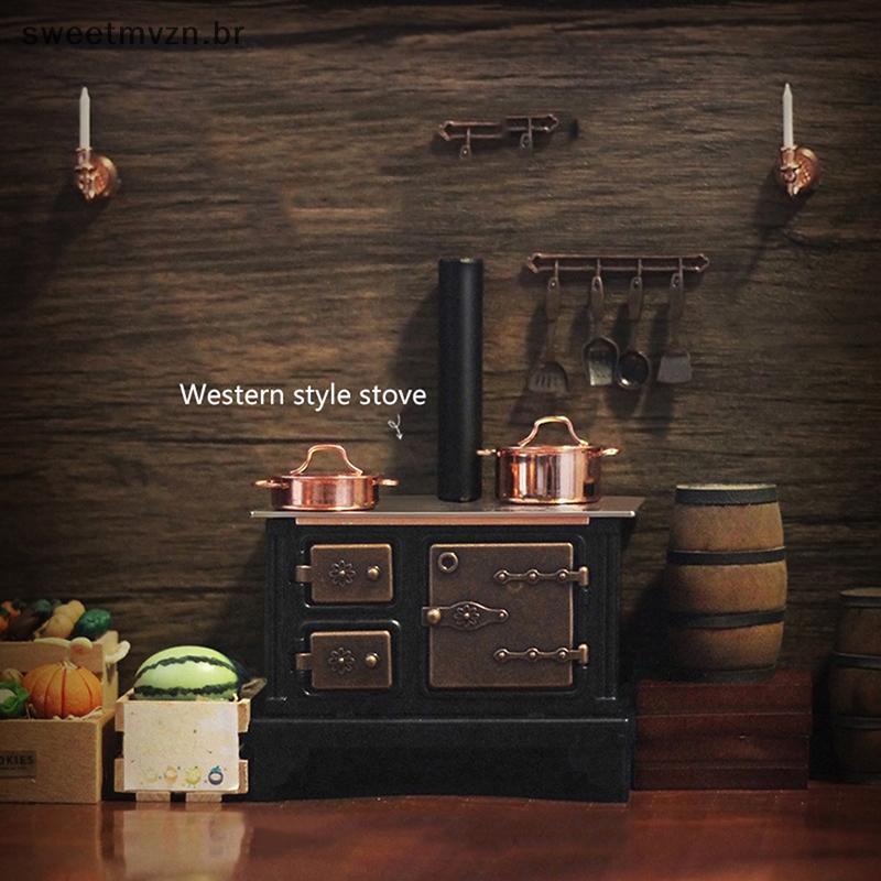 sweetmvzn 1 : 6/1 : 12 Casa De Bonecas Em Miniatura Fogão Chaminé Retro Armário Móveis Modelo Cozinha Decoração Brinqued