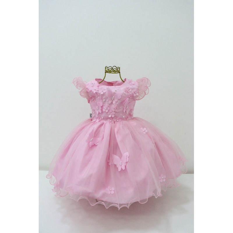Vestido Infantil Borboleta Luxo Festa Jardim Encantado Tule Laço Pérola 1 a 3 Anos Aniversário