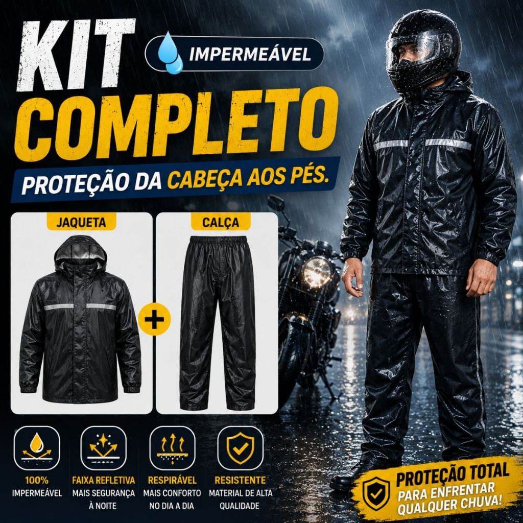 Conjunto Capa de Chuva Motoqueiro Impermeável Jaqueta e Calça