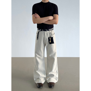 BLAEXIT American Retro cleanfit Jeans Masculino Reto Solto Estilo Dinheiro Antigo Calça Branca