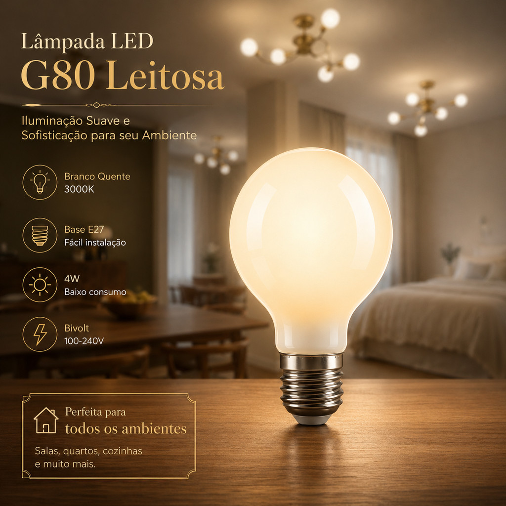Lâmpada Led Globo G80 Leitosa 4w E27 3000k Bivolt Camarim