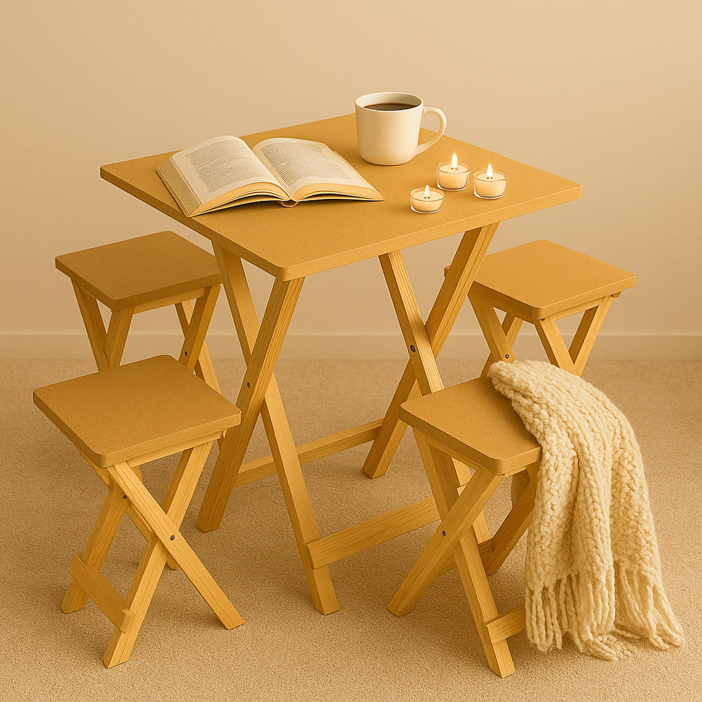 Conjunto Mesa Bistrô com 2 Banquetas Dobráveis – Madeira MDF e Pinus – Para Varanda e Área Gourmet