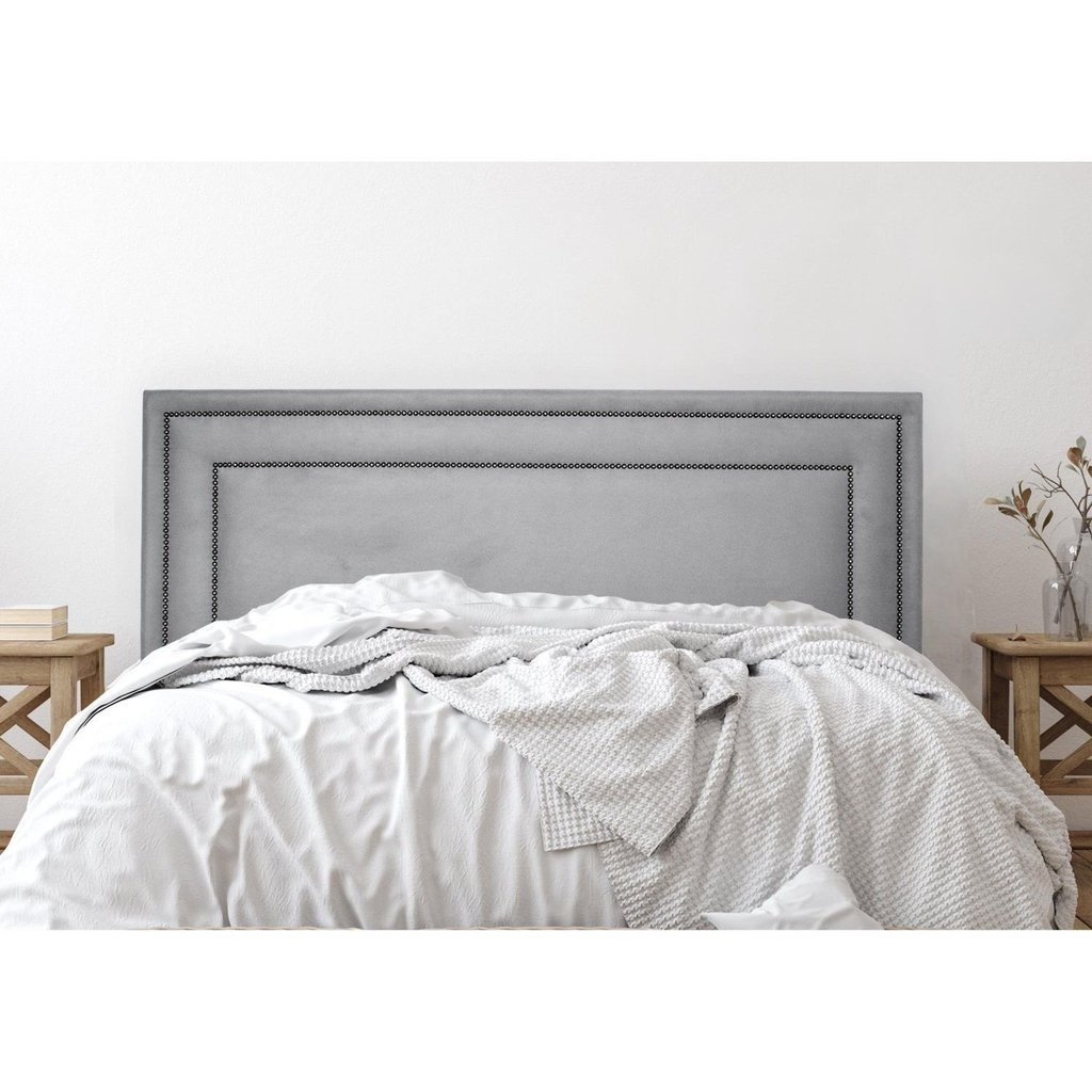 Cabeceira King Estofada para Cama Box com Tachas 193x60cm Reta Luxo Dupla Cinza Cinza/Fumê