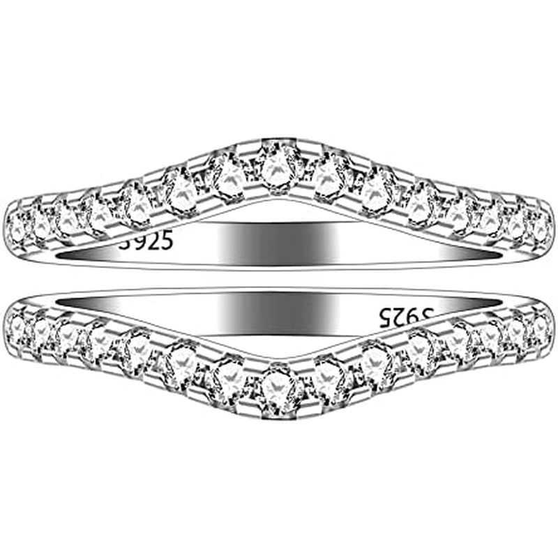 Ulovebb 925 Prata Esterlina CZ Pave Anel De Casamento Guarda Realçador 2 Peças Forma V Eternidade Pilha Anéis Conjunto Y