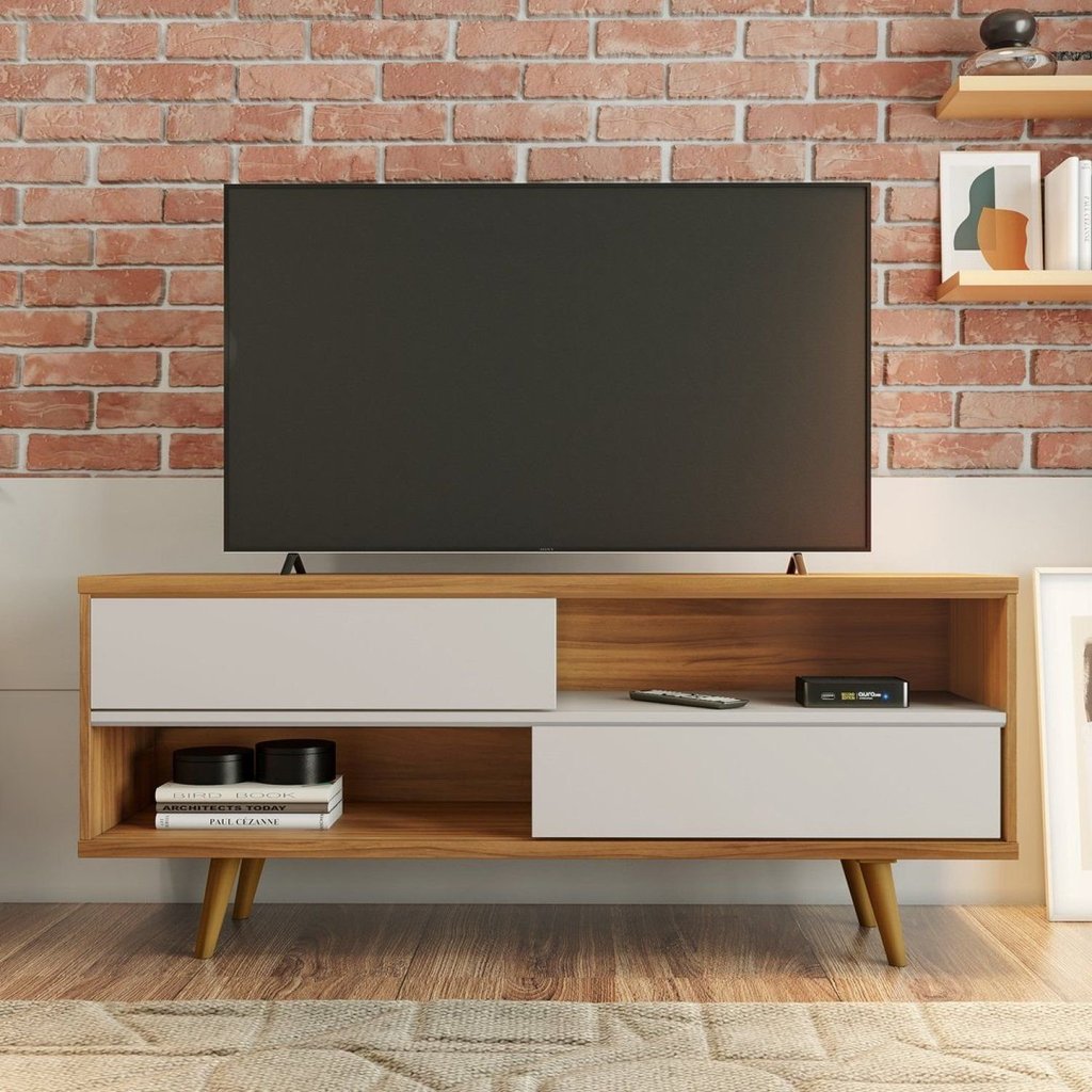 Rack para TV até 50 Polegadas 135,6cm 2 Portas Nt 1180 Marrom Freijó Trend/Off White