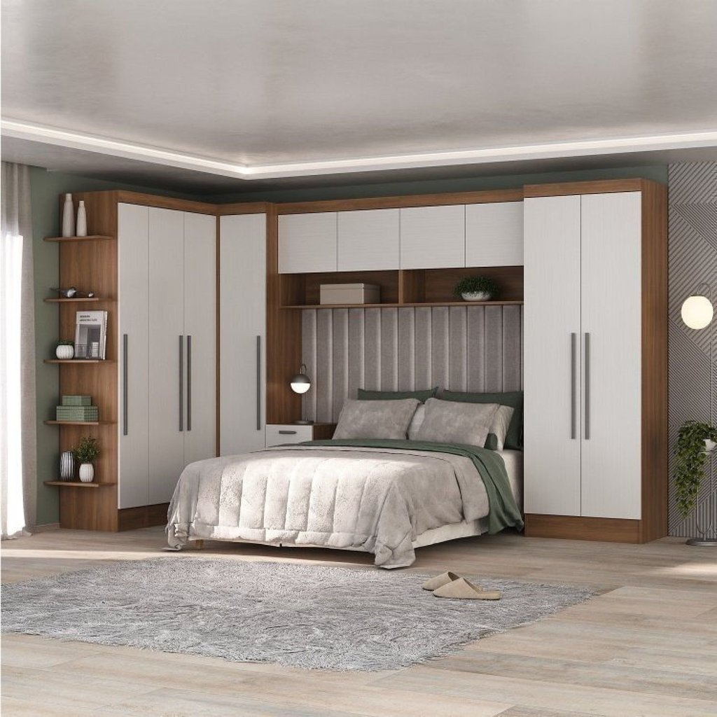 Conjunto Guarda-Roupa Modulado 10 Portas 6 Gavetas 7 Peças Yescasa Marrom/Nogal/Branco Branco/Nogal