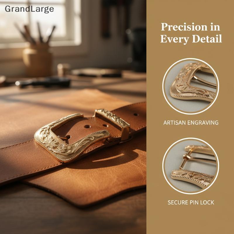 [GrandLarge] Cinto Vintage De Metal Bule Floral Gravado Pino Clássico Para Mulheres Jeans Masculino Cintura De Couro Rou