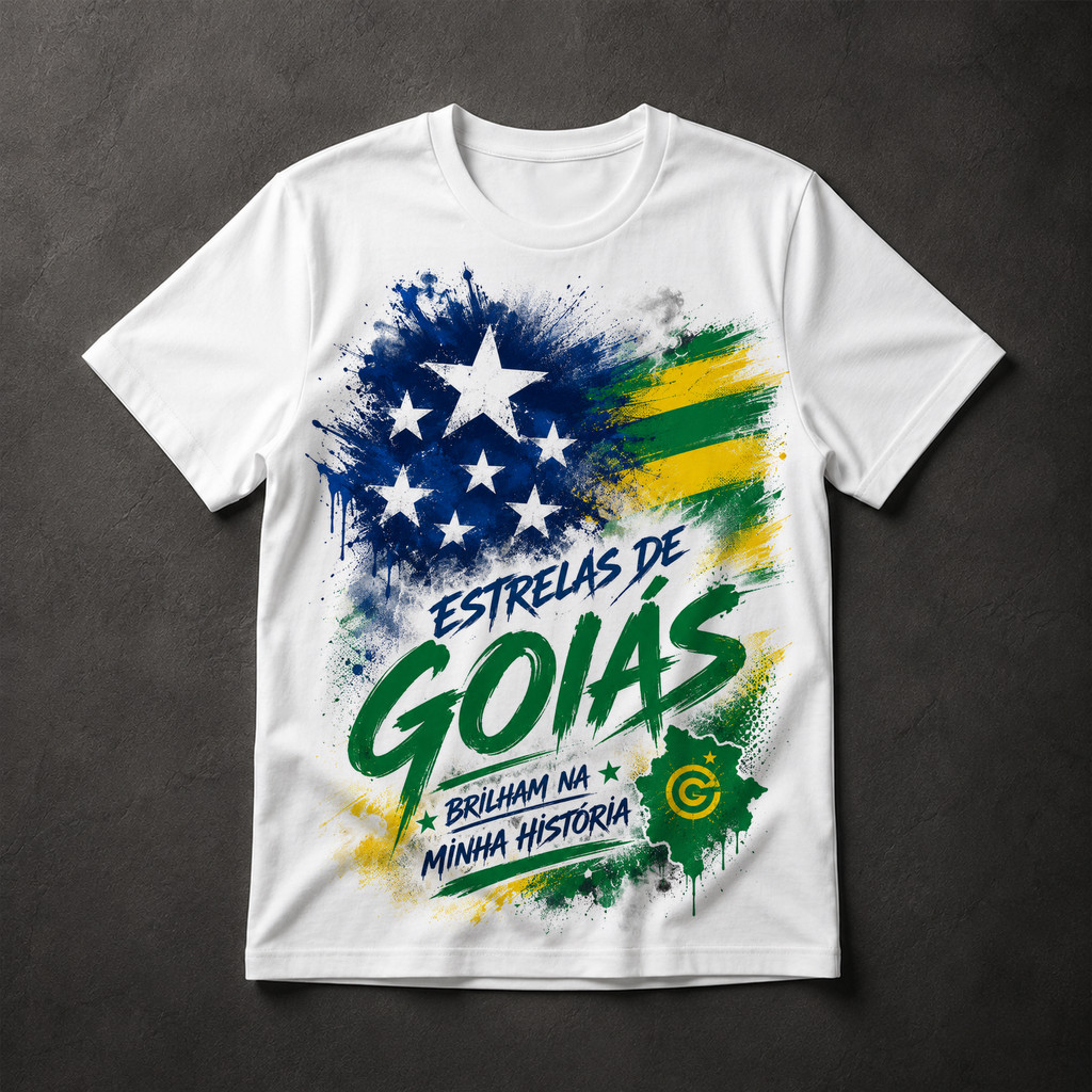 Camiseta Masculina Estrelas de Goiás Brilham na Minha História Estado Goiano Pride