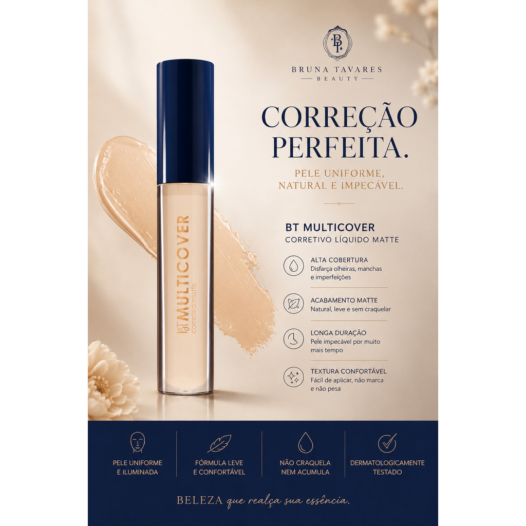 Corretivo Bruna Tavares BT Multicover Líquido Alta Cobertura Efeito Natural Longa Duração