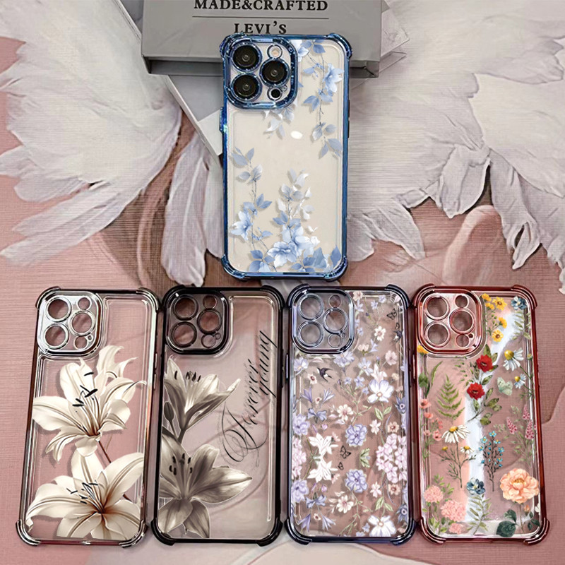 Capa Para Samsung Galaxy A27 A57 A37 A06 A07 A56 A36 A55 A54 A25 A26 A16 A15 A24 A13 Chapeamento Flores Padrão Moda Tran