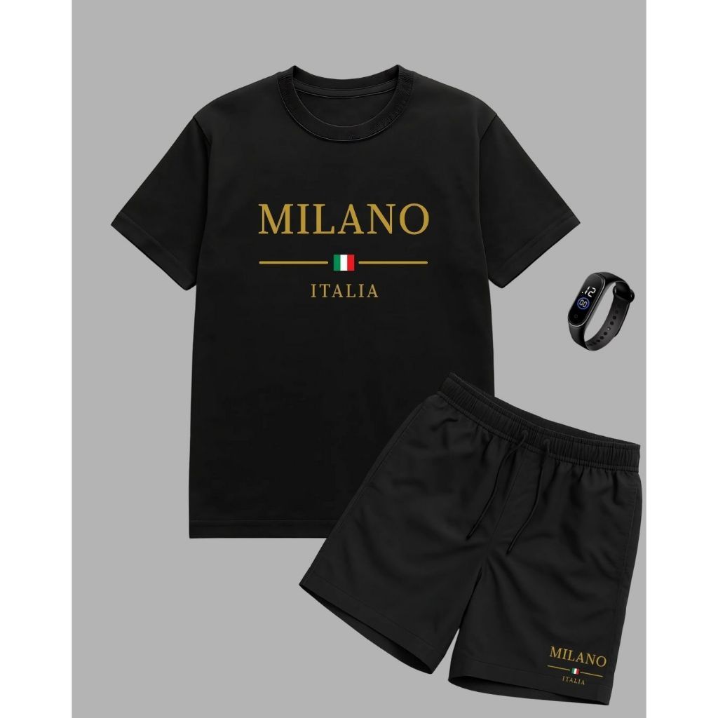 kit conjunto bermuda tectel e camiseta algodão 100% plus size tamanhos grandes G1 G2 G3 G4 MILANO DOURADO RELOGIO