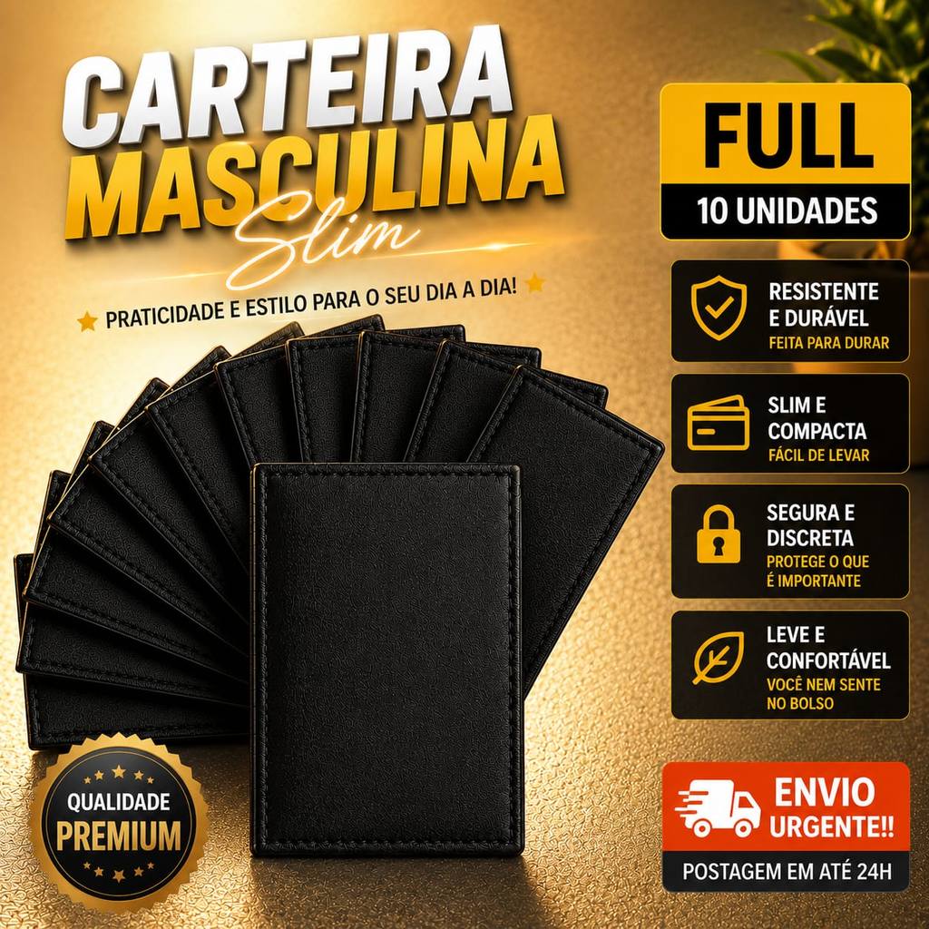 Carteira Slim Masculina Conforto e Praticidade em Couro Porta Cartão Lembrança Padrinhos Formatura