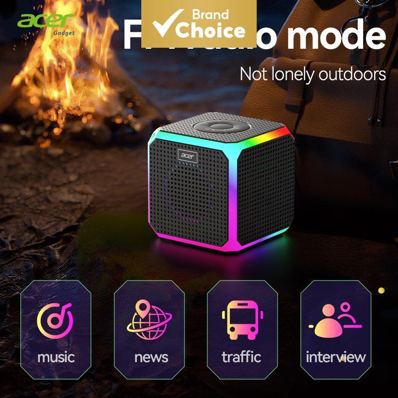 Caixa de Som Mini Bluetooth Acer OSK254 Estéreo TWS 8W Luz RGB AUX Cartão TF USB Reprodução Auto Falante