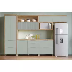 Kit Cozinha Completa 6 Peças Marquesa (3Aéreos+2Balcões+1Paneleiro) C6P86 Nature/Verde - Nesher