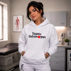 Blusa Flanelada Algodão Moletom Canguru Técnico Enfermagem Medicina Enfermeira
