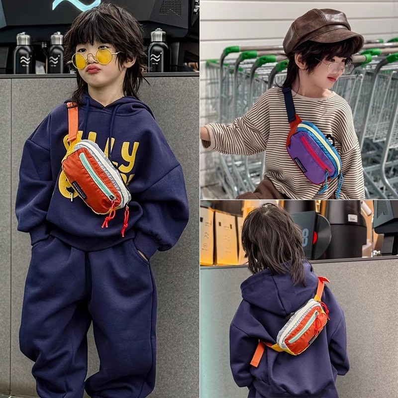 Crianças sacos na moda legal moda meninos bebê esportes ao ar livre contraste cor saco de peito meninas moda mudança sac