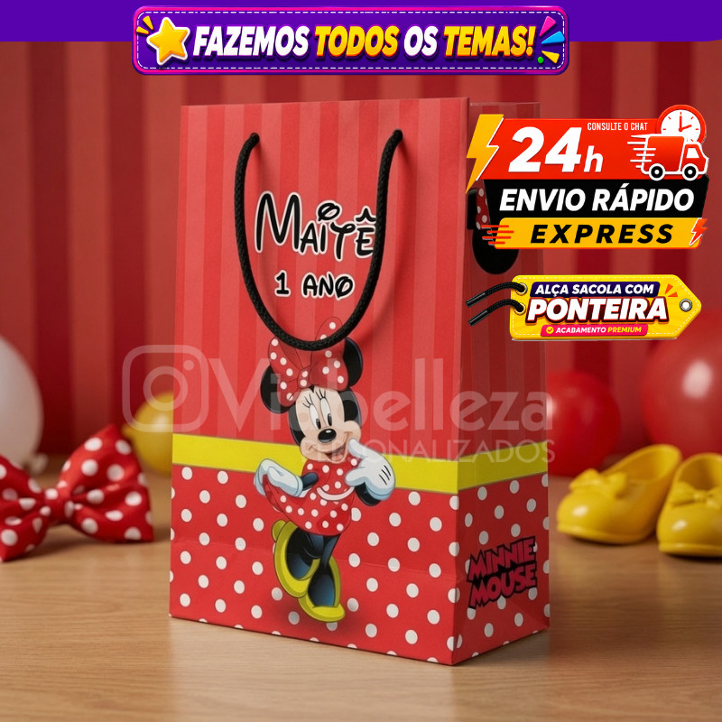 🛍️ Sacolinhas Personalizada Minnie  Surpresa Lembrancinha de Aniversário Festa Infantil Envio Rápido