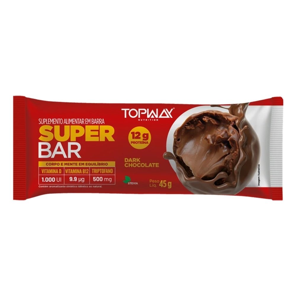 Barra de Proteína Topway Dark Chocolate 45g - Embalagem com 12 Unidades