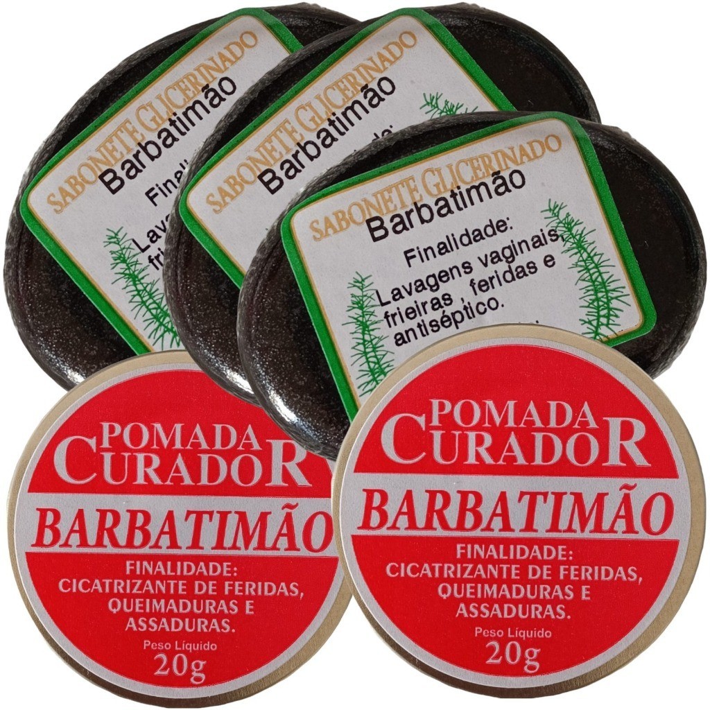 2/uni de pomada curedermy Barbatimão 20g + 3/ uni de sabonete glicerinado Barbatimão.