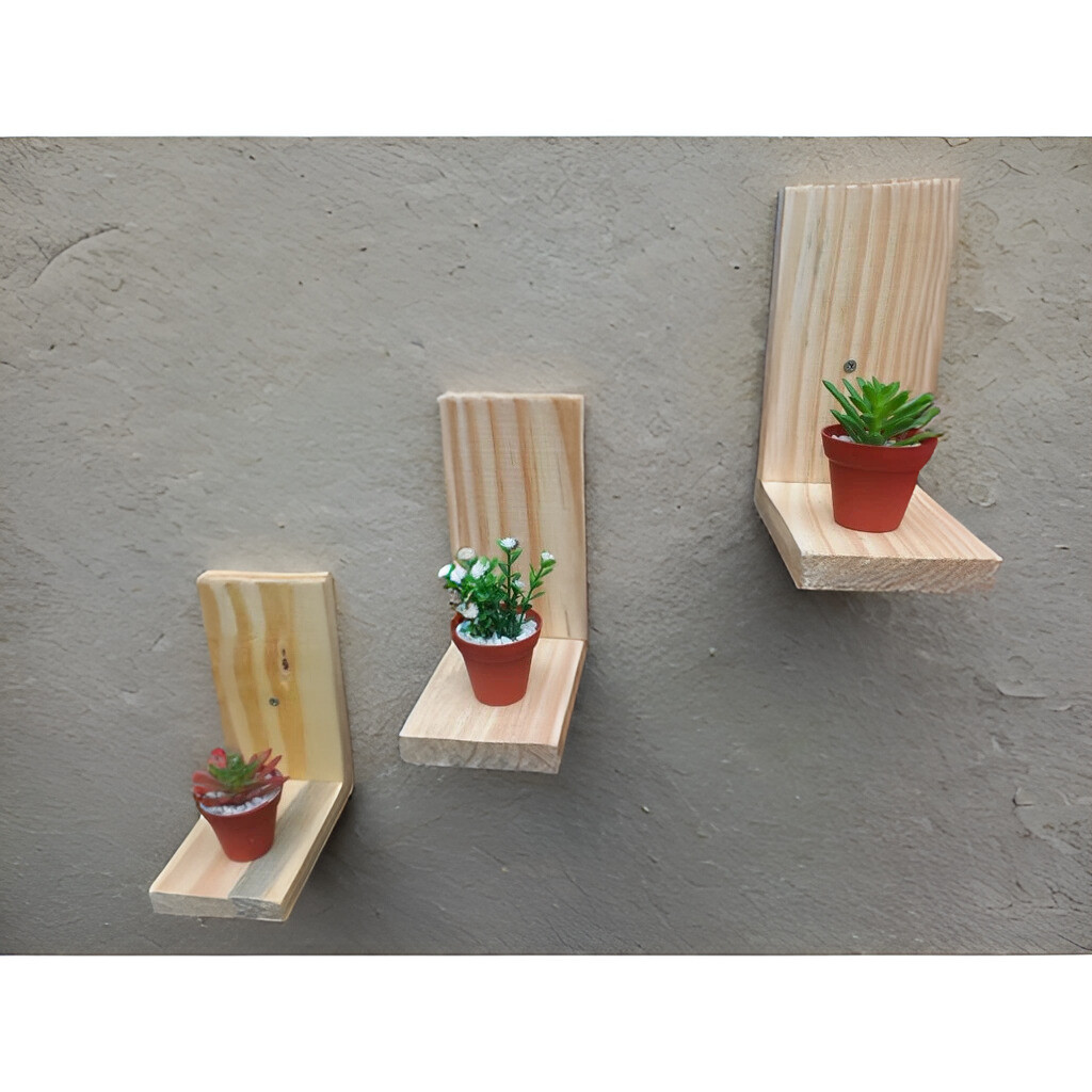 KIT 3 Prateleiras decorativas estante suspensa nicho de parede suporte de madeira pinus para vasos suculentas